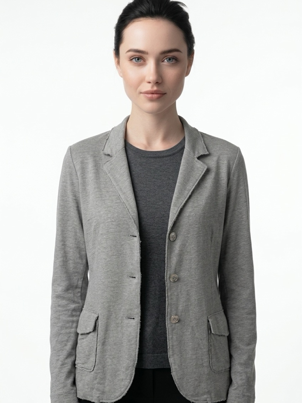 MAJESTIC FILATURES | Taupe Gray Linen Cardigan Blazer Jacket Women’s Size Small